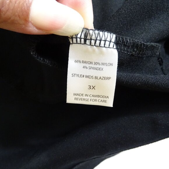 Dear Scarlett Women Black Open Front Blazer Jacket Size 3X Pockets 3/4 Sleeve - Picture 6 of 7